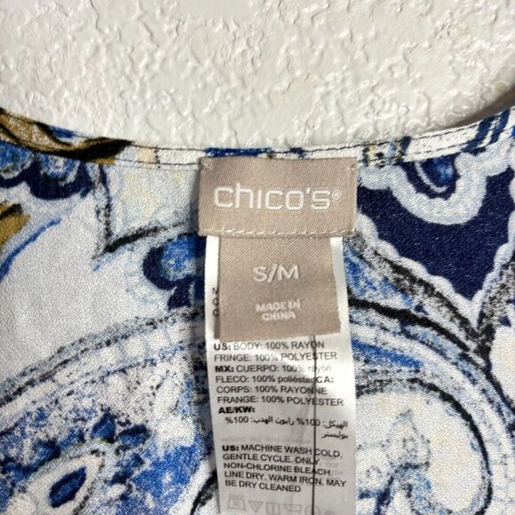 Chico's Printed Suede Fringe Ruana Kimono Cardigan Multicolor S/M NEW - Picture 8 of 10